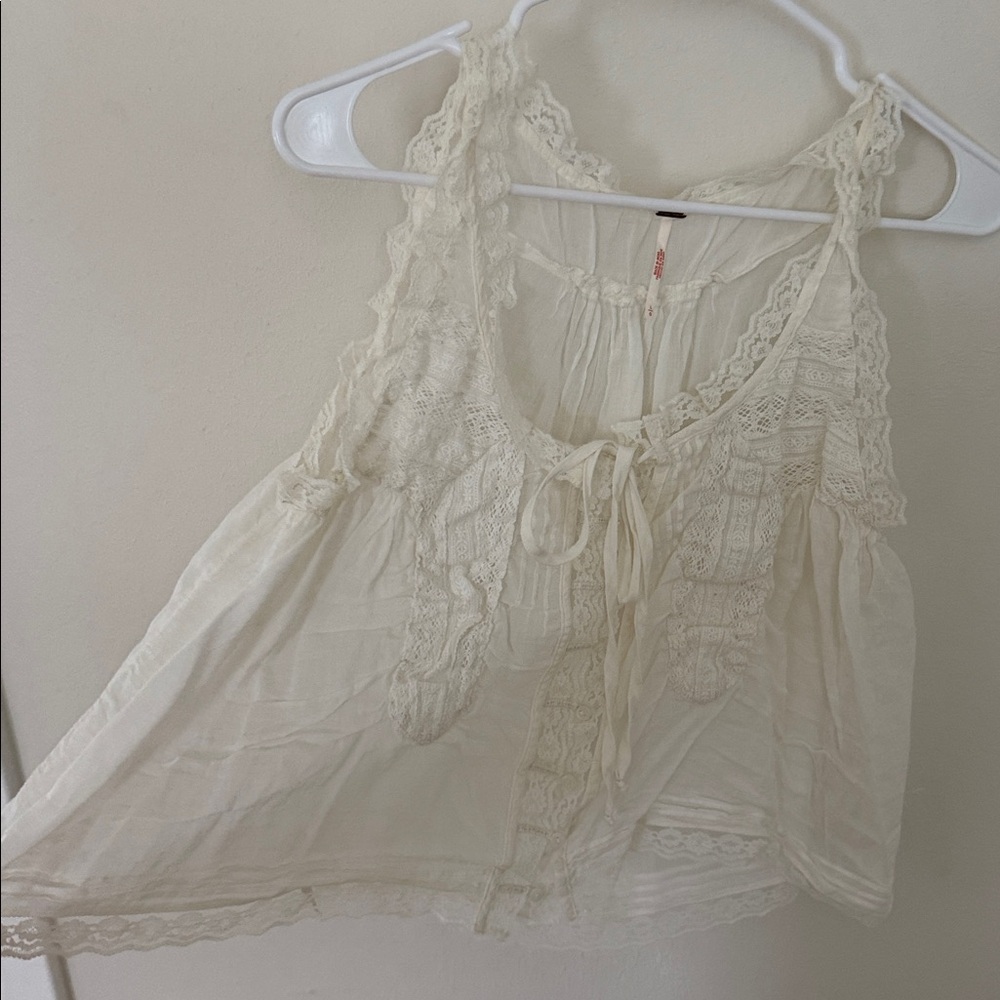 Free People Cream Lace Detail Top - Picture 3 of 3